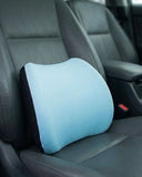 Blue U-shape memory foam car backrest cushion installed on car seat