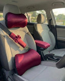 Matching car backrest, neck pillow, armrest and seatbelt cover in red