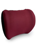 Ergonomic memory foam backrest for car seats in deep maroon, designed for lower back support and long-distance driving comfort
