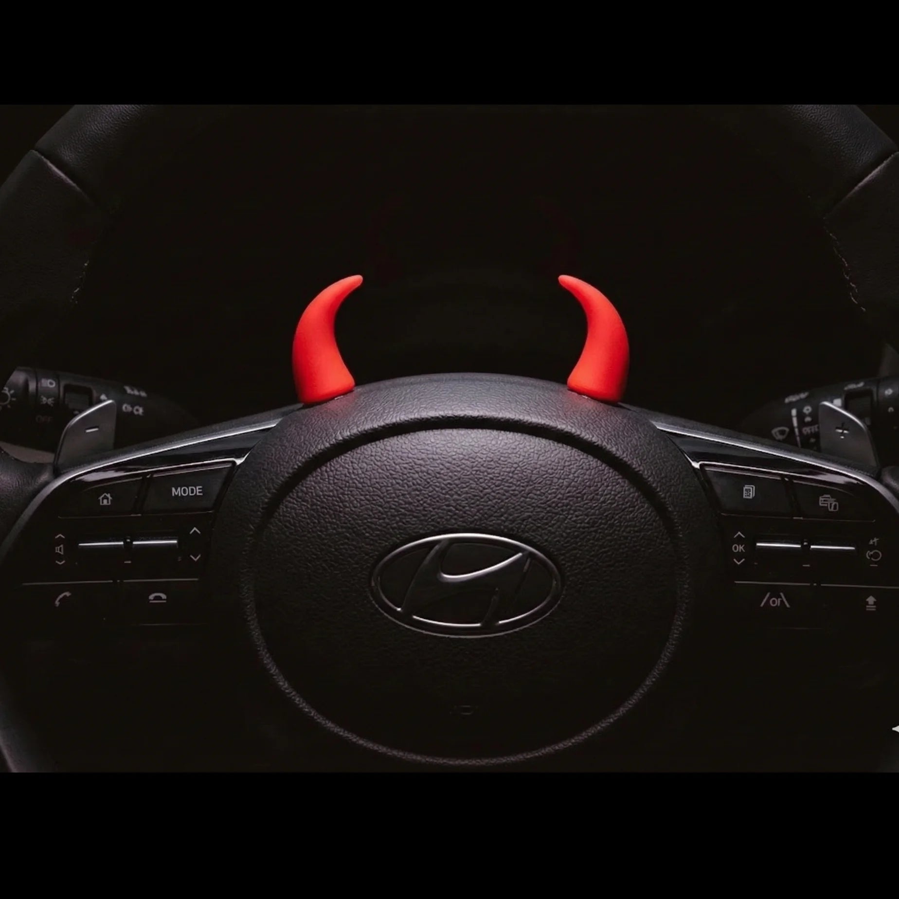 red devil horn steering wheel decor 3D car interior accessory. A fresh and fun car accessory by Car-Wah! for the everyday Indian car.