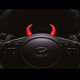 red devil horn steering wheel decor 3D car interior accessory. A fresh and fun car accessory by Car-Wah! for the everyday Indian car.