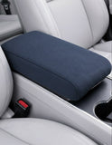 Navy suede car armrest cover with memory foam installed on center console. Affordable Car-Wah! comfort car accessories for everyday Indian roads.