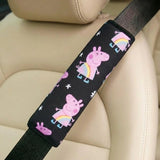 Cartoon print kids seat belt cover installed on car seat. A unique and pratical Car-Wah! comfort car accessory for your ride.