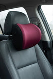 Red memory foam car neck pillow installed on driver seat