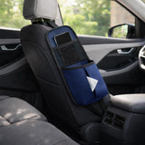 Car interior seat side storage organizer with phone pocket and tissue slot – navy PU leather car organizer. A unique Car-Wah! car organizer to keep your world on wheels organized.