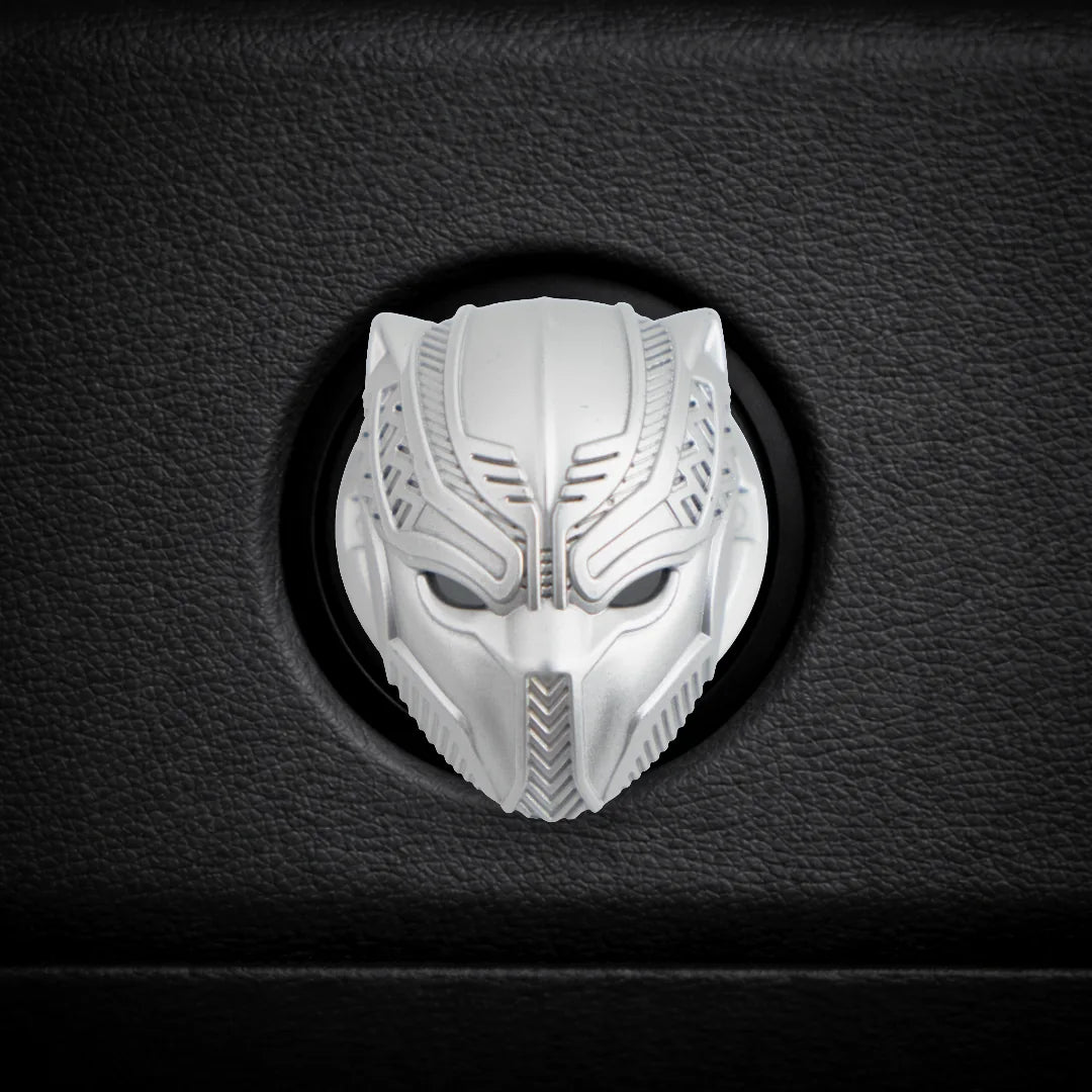 silver panther start button protector installed on dashboard ignition. Bringing extraordinary vibes to an ordinary commute with Car-Wah! car accessories. 