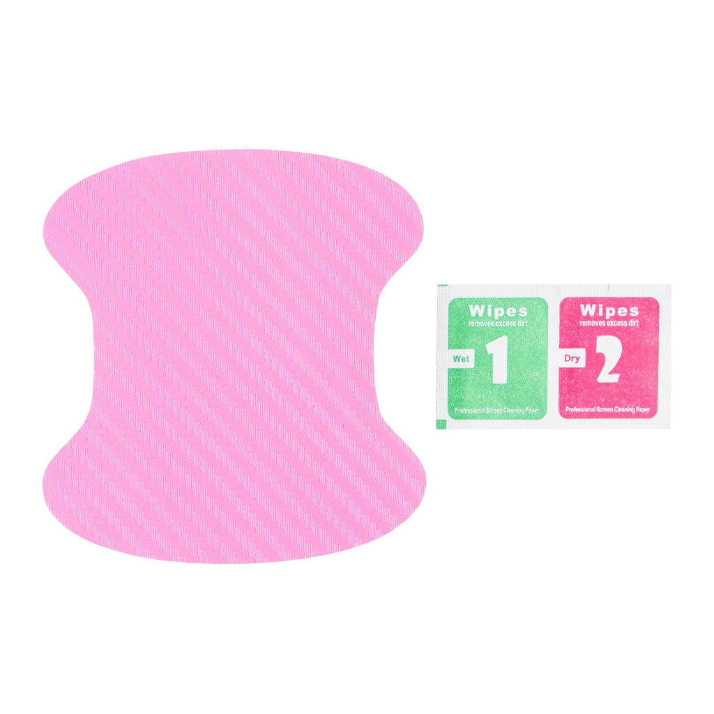 Pink carbon fiber car door handle scratch protector sticker with installation wipes. A colourful Car-Wah! styling car accessory.