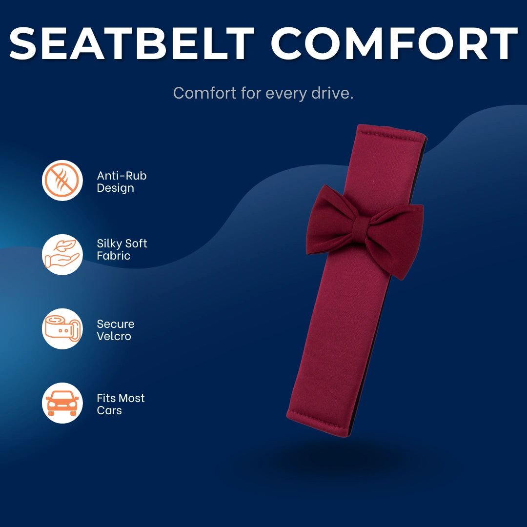 Car-Wah! soft car seatbelt cover with anti-rub design and decorative bow