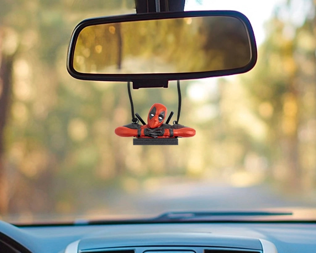 Anti-Hero car dangler half pose rear view mirror hanging by Car-Wah! car interior driving view