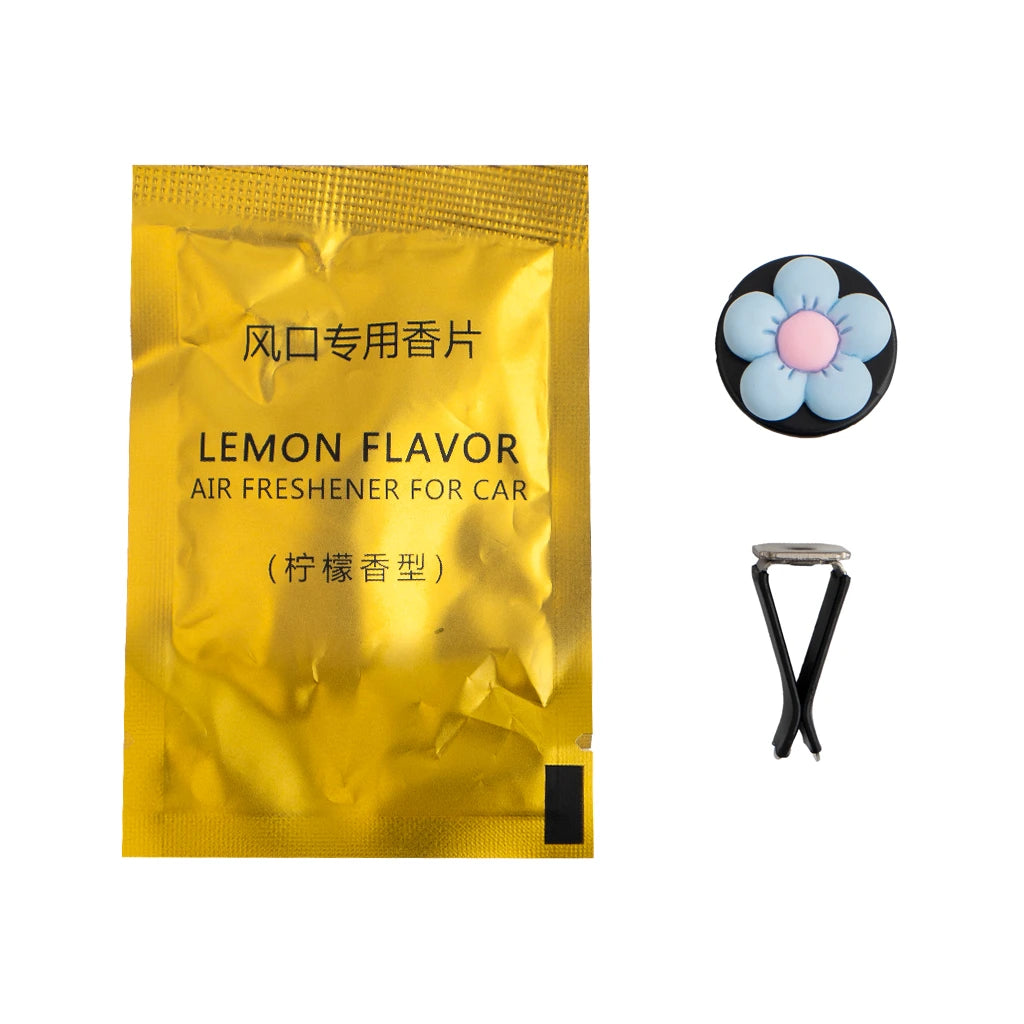 Blue flower car air freshener vent clip perfume with refill pads and clip attachment. An aesthetic car freshener by Car-Wah!, car perfume for long-lasting freshness