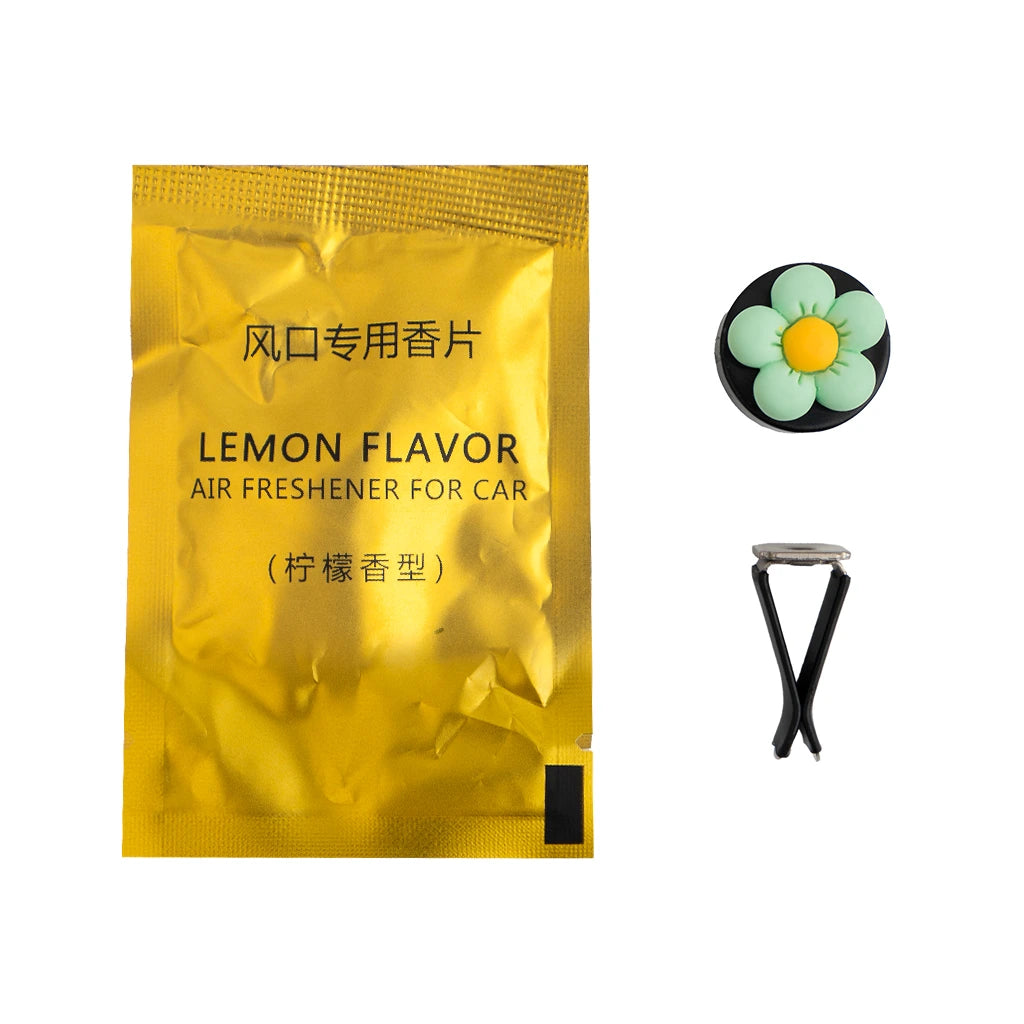 Green flower car air freshener vent clip refillable perfume with fragrance pad. An aesthetic car freshener by Car-Wah!, car perfume for long-lasting freshness