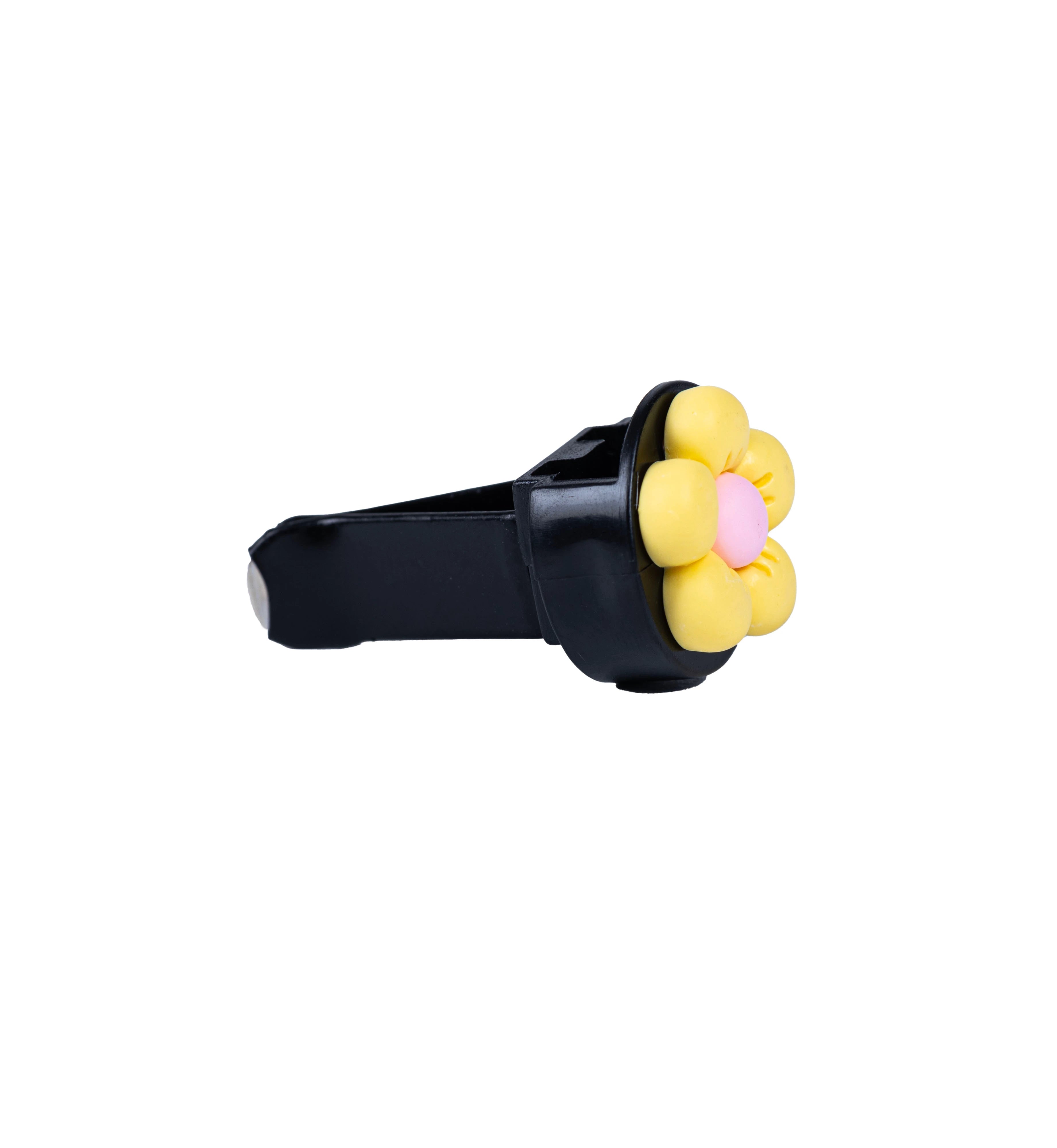 Side view of refillable flower car air freshener vent clip perfume. A unique Car-Wah! car fragrance to keep your car cabin smelling extraordinary.