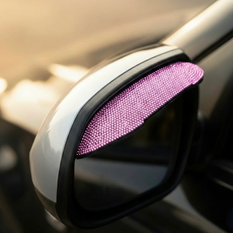 Pink rhinestone car side mirror cover – stylish ORVM garnish accessory. A statement Car-Wah! car accessory that adds instant personality.