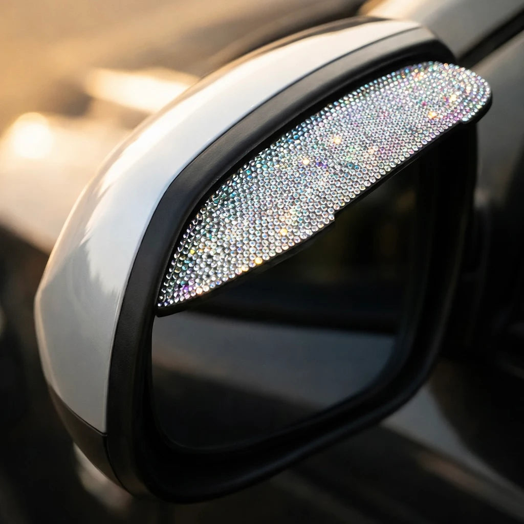 Multicolor crystal rhinestone car side mirror cover – statement ORVM garnish. A statement Car-Wah! car accessory that adds instant personality.