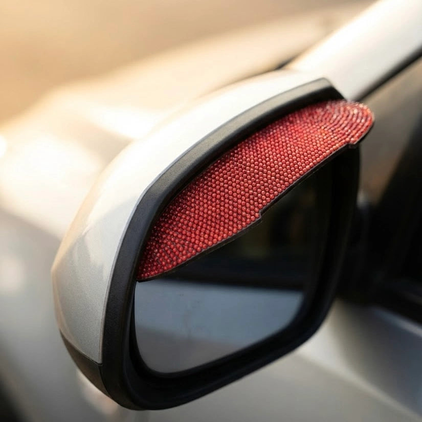 Red rhinestone ORVM side mirror cover – universal fit car exterior accessory. A statement Car-Wah! car accessory that adds instant personality.