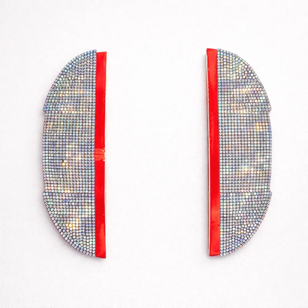 Polychrome rhinestone ORVM garnish pair – universal car side mirror cover. A bold Car-Wah! car decor upgrade for your daily car drives.
