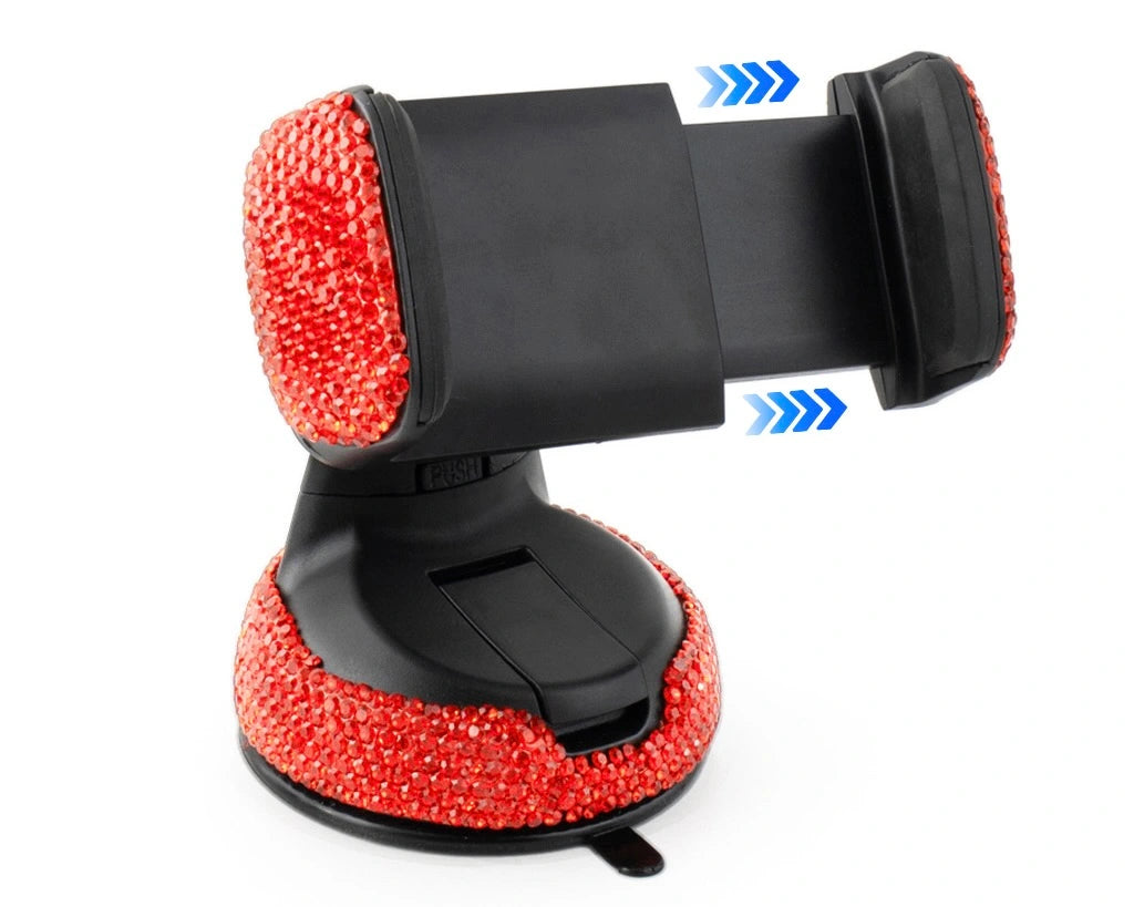 Red rhinestone bling car phone holder with extendable arms. a hassle-free Car-Wah! addition to your world on wheels
