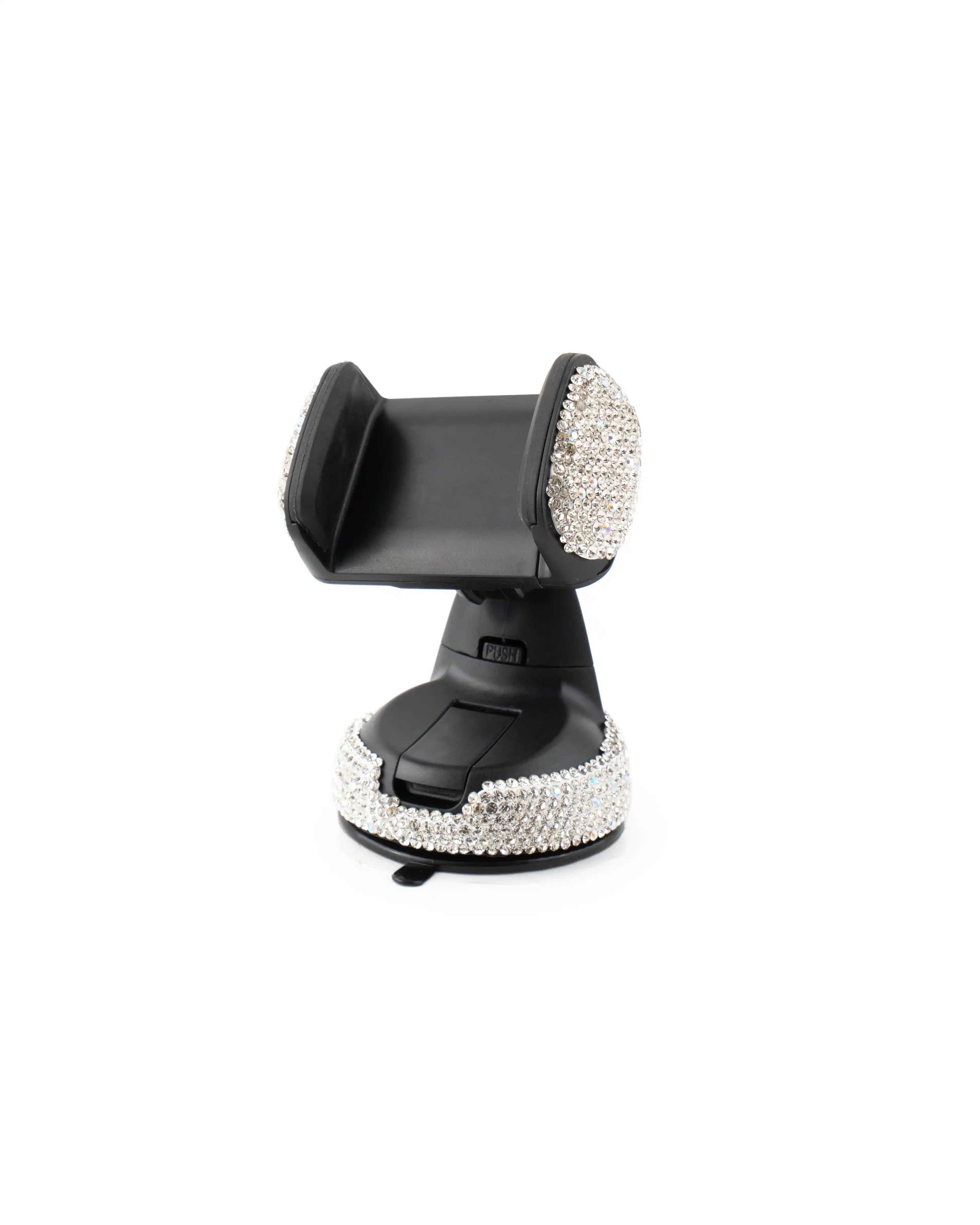 Silver rhinestone car phone holder dashboard mount, adding a bold, fun 'wah' to your car interior with Car-Wah!