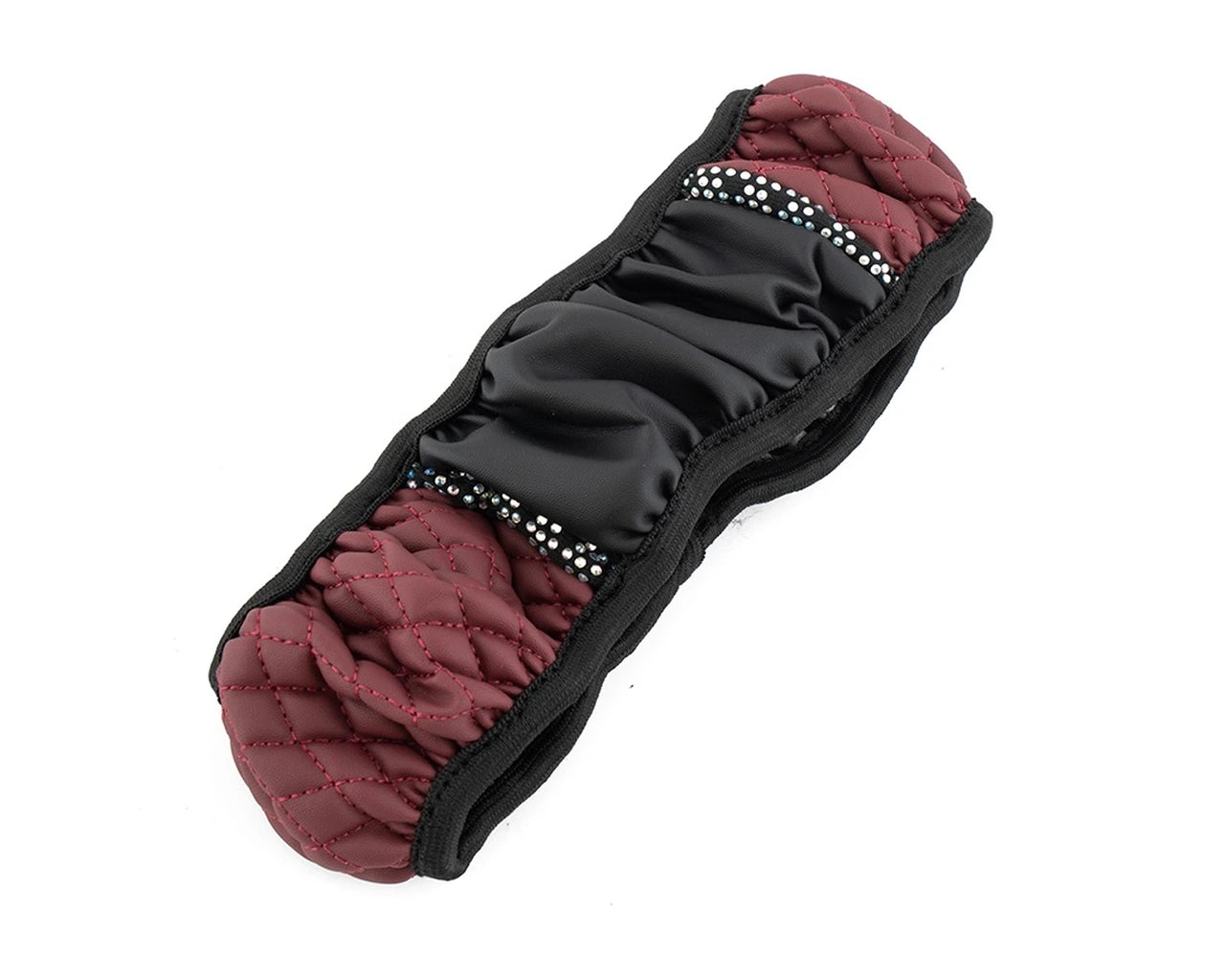 Maroon PU leather steering wheel cover with rhinestone detailing and anti-slip rubber lining – 38 cm universal fit.  A colourful Car-Wah! car decor upgrade for your daily drives.