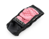 Pink PU leather steering wheel cover with quilted padding and rhinestone detailing – 38 cm anti-slip design. A premium Car-Wah! car accessory to show off your ride's personality.
