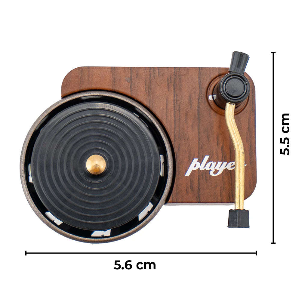 Record player car air freshener dimensions showing 5.6 cm width and 5.5 cm height. An aesthetic car freshener by Car-Wah!  for your daily commute.