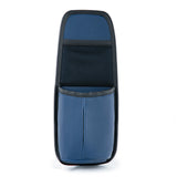 PU leather car seat side organizer with mesh phone pocket – navy car interior storage bag. Affordable and fun Car-Wah! car storage for your daily commute.