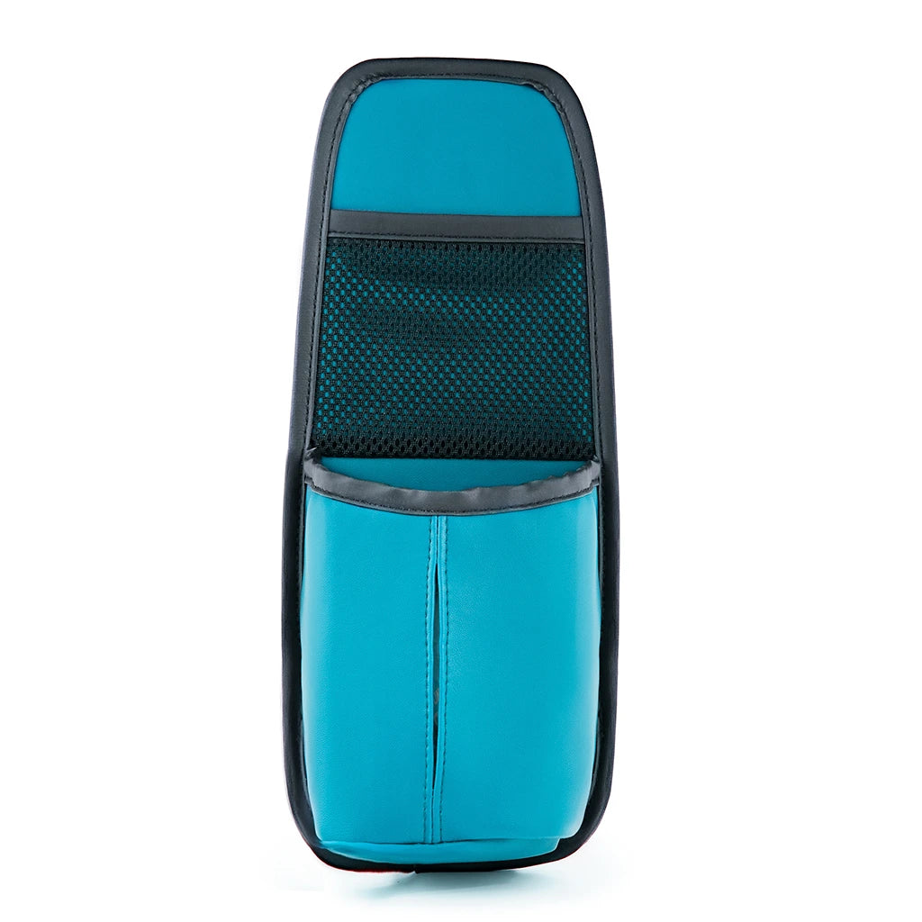 Turquoise PU leather car seat side organizer – universal fit car interior storage pocket. Affordable and fun Car-Wah! car storage for your daily commute.
