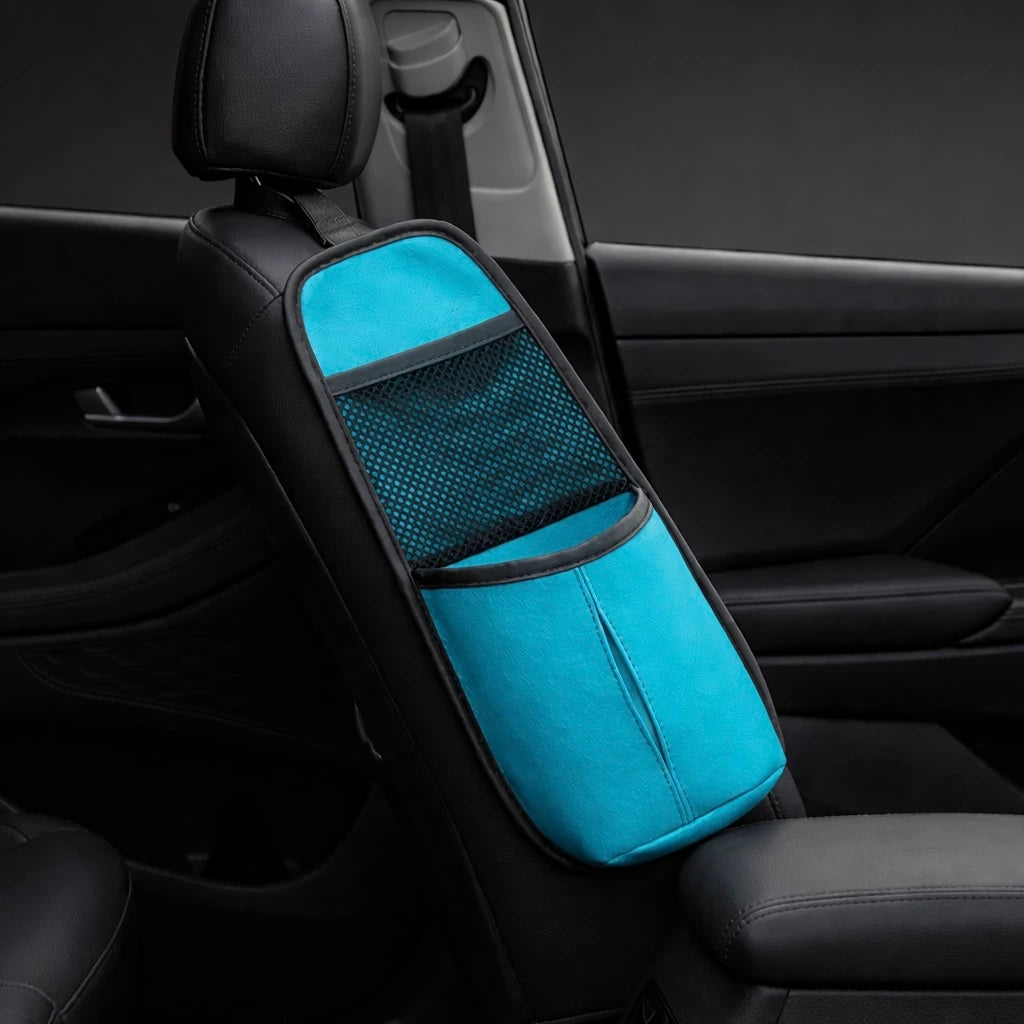 Front seat side organizer for car – turquoise PU leather car seat side storage pocket, An essential Car-Wah! car organizer to elevate your driving experience.