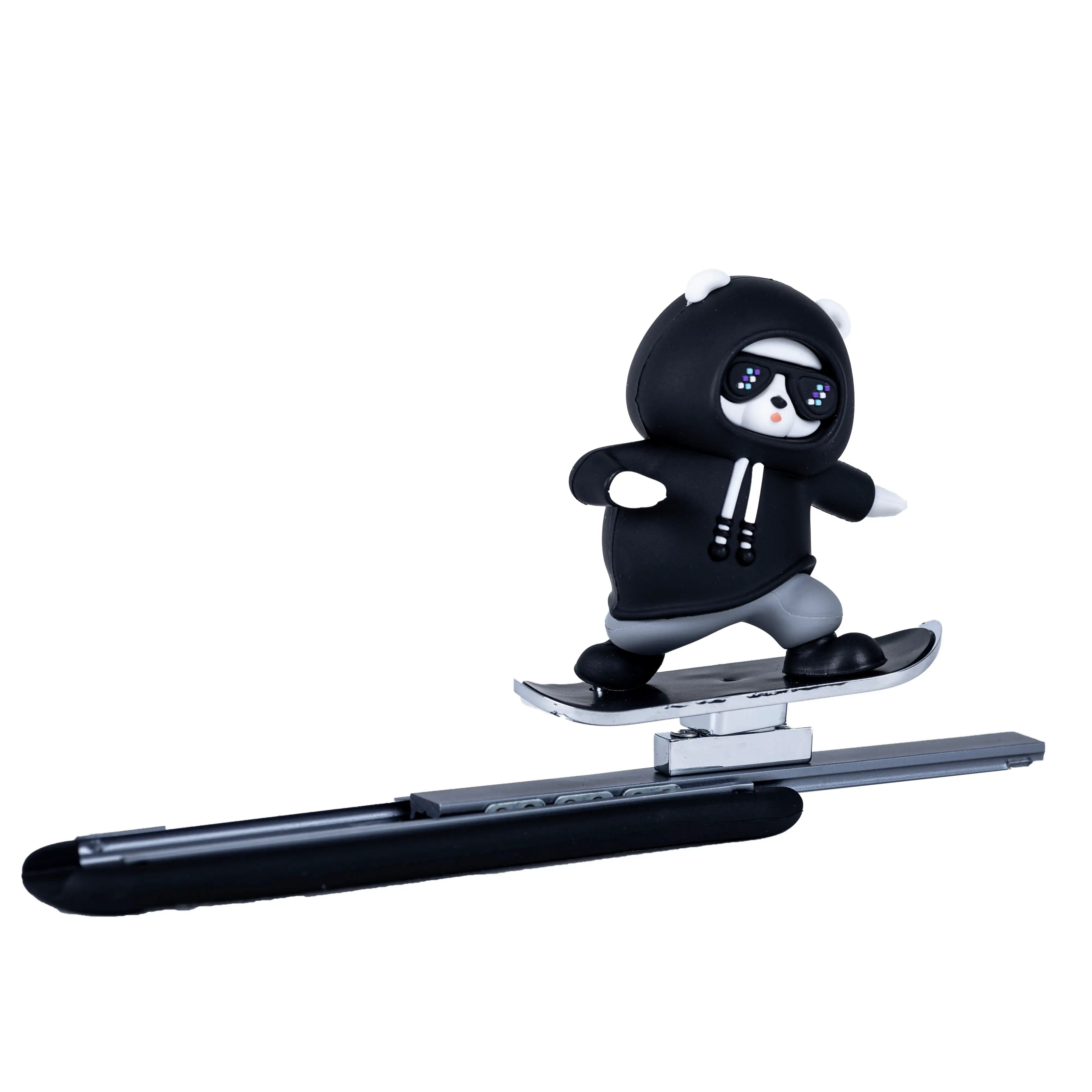 Black sliding panda car dashboard decor on skateboard base – moving panda dashboard toy for car interior. A quirky Car-Wah! car accessory that adds instant personality to your car. 