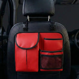 Red compact car seat back organizer installed behind front seat. A unique Car-Wah! car organizer for a stress-free drive.